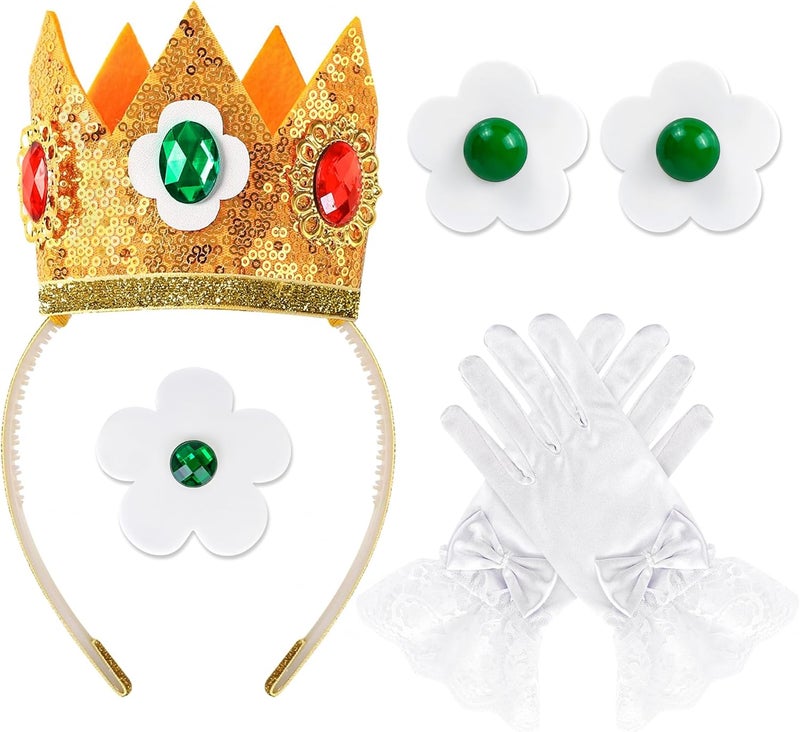 Goenb Princess Costume Accessories, 4 PCS Set of Princess Crown/Earrings/Gloves/Brooch Dress up for Women Girls - Image 1